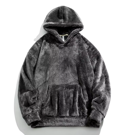 Men's Puffer Hooded Sweatshirt Winter Double sided Plush Hoodie with Pocket Arctic Velvet Warm Hooded Sport Outerwear